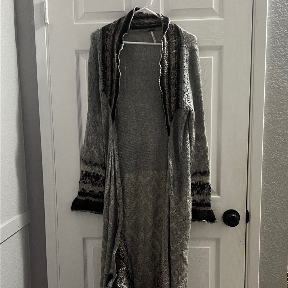 Free People Gray and Black Long Cardigan